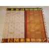 2G Pure Kanjivaram Silk Saree Off White with Pink & Green Peacock Butta and Chilli Red Gold Zari Border | Prahla Silks