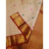 2G Pure Kanjivaram Silk Saree Off White with Pink & Green Peacock Butta and Chilli Red Gold Zari Border | Prahla Silks
