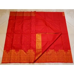 2G Pure Kanjivaram Silk Saree Vermilion Red with Annam & Lion Zari Border and Gold Butta | Prahla Silks