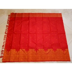 2G Pure Kanjivaram Silk Saree Vermilion Red with Annam & Lion Zari Border and Gold Butta | Prahla Silks
