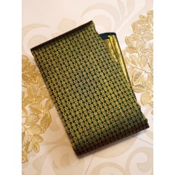 2G Pure Kanjivaram Silk Saree Olive Green Bottle Green Shade with Gold Zari Butta & Traditional Border | Prahla Silks