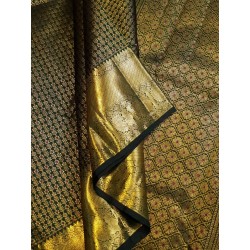 2G Pure Kanjivaram Silk Saree Olive Green Bottle Green Shade with Gold Zari Butta & Traditional Border | Prahla Silks