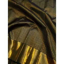 2G Pure Kanjivaram Silk Saree Olive Green Bottle Green Shade with Gold Zari Butta & Traditional Border | Prahla Silks