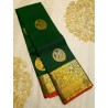 Green kanjivaram silks saree with Chilli Red pallu and Blouse