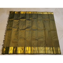 2G Pure Kanjivaram Silk Saree Olive Green Bottle Green Shade with Gold Zari Butta & Traditional Border | Prahla Silks