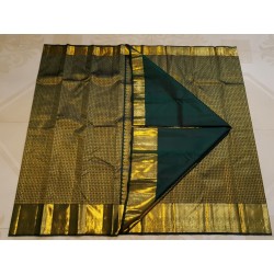 2G Pure Kanjivaram Silk Saree Olive Green Bottle Green Shade with Gold Zari Butta & Traditional Border | Prahla Silks