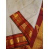 2G Pure Kanjivaram Silk Saree Off White with Chilli Red Peacock Zari Border & Gold Butta | Prahla Silks