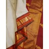 2G Pure Kanjivaram Silk Saree Off White with Chilli Red Peacock Zari Border & Gold Butta | Prahla Silks