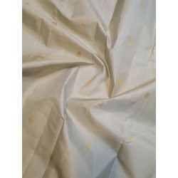 2G Pure Kanjivaram Silk Saree Off White with Chilli Red Peacock Zari Border & Gold Butta | Prahla Silks