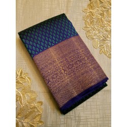 2G Pure Kanjivaram Silk Saree Royal Blue with Gold Zari Butta & Rich Zari Border | Prahla Silks