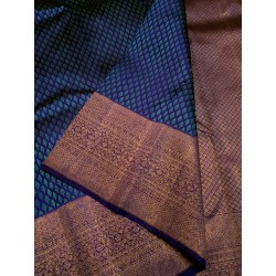 2G Pure Kanjivaram Silk Saree Royal Blue with Gold Zari Butta & Rich Zari Border | Prahla Silks