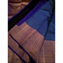 2G Pure Kanjivaram Silk Saree Royal Blue with Gold Zari Butta & Rich Zari Border | Prahla Silks