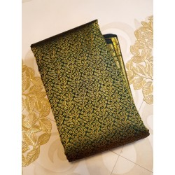 2G Pure Kanjivaram Silk Saree Dark Bottle Green with Gold Zari Floral Weaving & Peacock Border | Prahla Silks