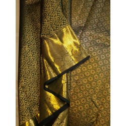 2G Pure Kanjivaram Silk Saree Dark Bottle Green with Gold Zari Floral Weaving & Peacock Border | Prahla Silks