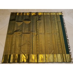 2G Pure Kanjivaram Silk Saree Dark Bottle Green with Gold Zari Floral Weaving & Peacock Border | Prahla Silks
