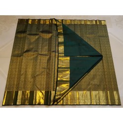 2G Pure Kanjivaram Silk Saree Dark Bottle Green with Gold Zari Floral Weaving & Peacock Border | Prahla Silks