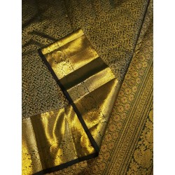 2G Pure Kanjivaram Silk Saree Dark Bottle Green with Gold Zari Floral Weaving & Peacock Border | Prahla Silks