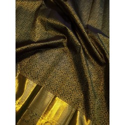 2G Pure Kanjivaram Silk Saree Dark Bottle Green with Gold Zari Floral Weaving & Peacock Border | Prahla Silks