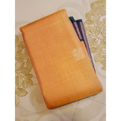 2G Pure Kanjivaram Silk Saree Orange with Royal Blue Elephant Butta & Elephant Zari Border | Prahla Silks
