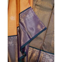 2G Pure Kanjivaram Silk Saree Orange with Royal Blue Elephant Butta & Elephant Zari Border | Prahla Silks