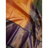 2G Pure Kanjivaram Silk Saree Orange with Royal Blue Elephant Butta & Elephant Zari Border | Prahla Silks