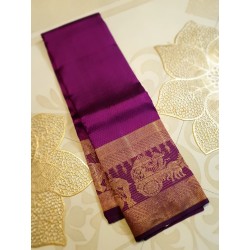 2G Pure Kanjivaram Silk Saree Magenta with Gold Zari Pallakku Border & Rich Zari Pallu | Prahla Silks
