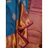 2G Pure Kanjivaram Silk Saree Peacock Blue with Gold Zari Peacock Butta & Magenta Peacock Border | Prahla Silks