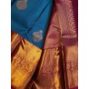 2G Pure Kanjivaram Silk Saree Peacock Blue with Gold Zari Peacock Butta & Magenta Peacock Border | Prahla Silks
