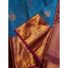 2G Pure Kanjivaram Silk Saree Peacock Blue with Gold Zari Peacock Butta & Magenta Peacock Border | Prahla Silks