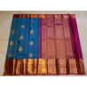 2G Pure Kanjivaram Silk Saree Peacock Blue with Gold Zari Peacock Butta & Magenta Peacock Border | Prahla Silks
