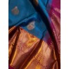 2G Pure Kanjivaram Silk Saree Peacock Blue with Gold Zari Peacock Butta & Magenta Peacock Border | Prahla Silks
