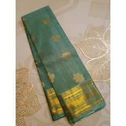 2G Pure Kanjivaram Silk Saree Teal Green with Gold Zari Butta & Rich Pallu | Prahla Silks