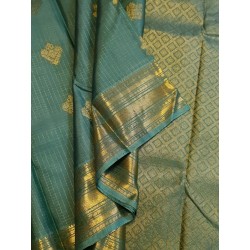 2G Pure Kanjivaram Silk Saree Teal Green with Gold Zari Butta & Rich Pallu | Prahla Silks
