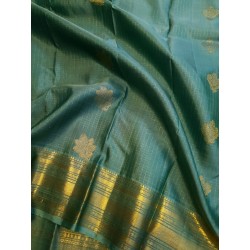 2G Pure Kanjivaram Silk Saree Teal Green with Gold Zari Butta & Rich Pallu | Prahla Silks