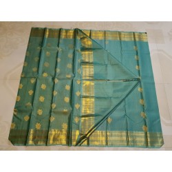2G Pure Kanjivaram Silk Saree Teal Green with Gold Zari Butta & Rich Pallu | Prahla Silks