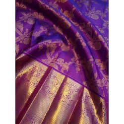 2G Pure Kanjivaram Silk Saree Royal Purple with Gold Zari Annam Butta & Traditional Horse Border | Prahla Silks
