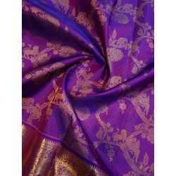 2G Pure Kanjivaram Silk Saree Royal Purple with Gold Zari Annam Butta & Traditional Horse Border | Prahla Silks