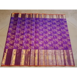 2G Pure Kanjivaram Silk Saree Royal Purple with Gold Zari Annam Butta & Traditional Horse Border | Prahla Silks