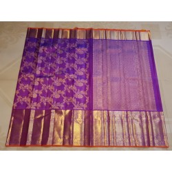 2G Pure Kanjivaram Silk Saree Royal Purple with Gold Zari Annam Butta & Traditional Horse Border | Prahla Silks