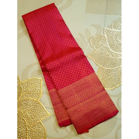 2G Pure Kanjivaram Silk Saree Red & Pink with Gold Zari Peacock Border | Prahla Silks
