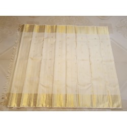 2G Pure Kanjivaram Silk Saree Ivory Off White with Gold Zari Elephant Border & Peacock Butta | Prahla Silks