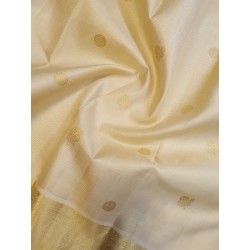 2G Pure Kanjivaram Silk Saree Ivory Off White with Gold Zari Elephant Border & Peacock Butta | Prahla Silks