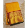 2G Pure Kanjivaram Silk Saree Turmeric Yellow with Maroon Peacock Zari Border & Gold Butta | Prahla Silks