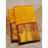2G Pure Kanjivaram Silk Saree Turmeric Yellow with Maroon Peacock Zari Border & Gold Butta | Prahla Silks