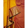 2G Pure Kanjivaram Silk Saree Turmeric Yellow with Maroon Peacock Zari Border & Gold Butta | Prahla Silks