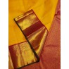 2G Pure Kanjivaram Silk Saree Turmeric Yellow with Maroon Peacock Zari Border & Gold Butta | Prahla Silks