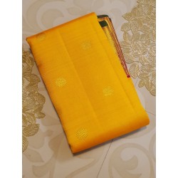 2G Pure Kanjivaram Silk Saree Turmeric Yellow with Maroon Peacock Zari Border & Gold Butta | Prahla Silks