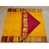 2G Pure Kanjivaram Silk Saree Turmeric Yellow with Maroon Peacock Zari Border & Gold Butta | Prahla Silks