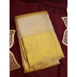 2G Pure Kanjivaram Silk Saree Ivory Off White with Rich Gold Zari Border | Prahla Silks