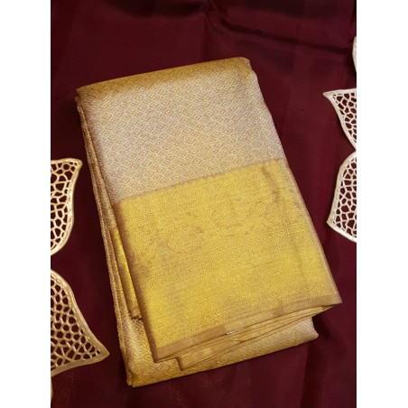 2G Pure Kanjivaram Silk Saree Ivory Off White with Rich Gold Zari Border | Prahla Silks
